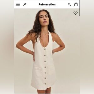 Reformation Brittany Denim Halter Mini Dress Ivory - Size M